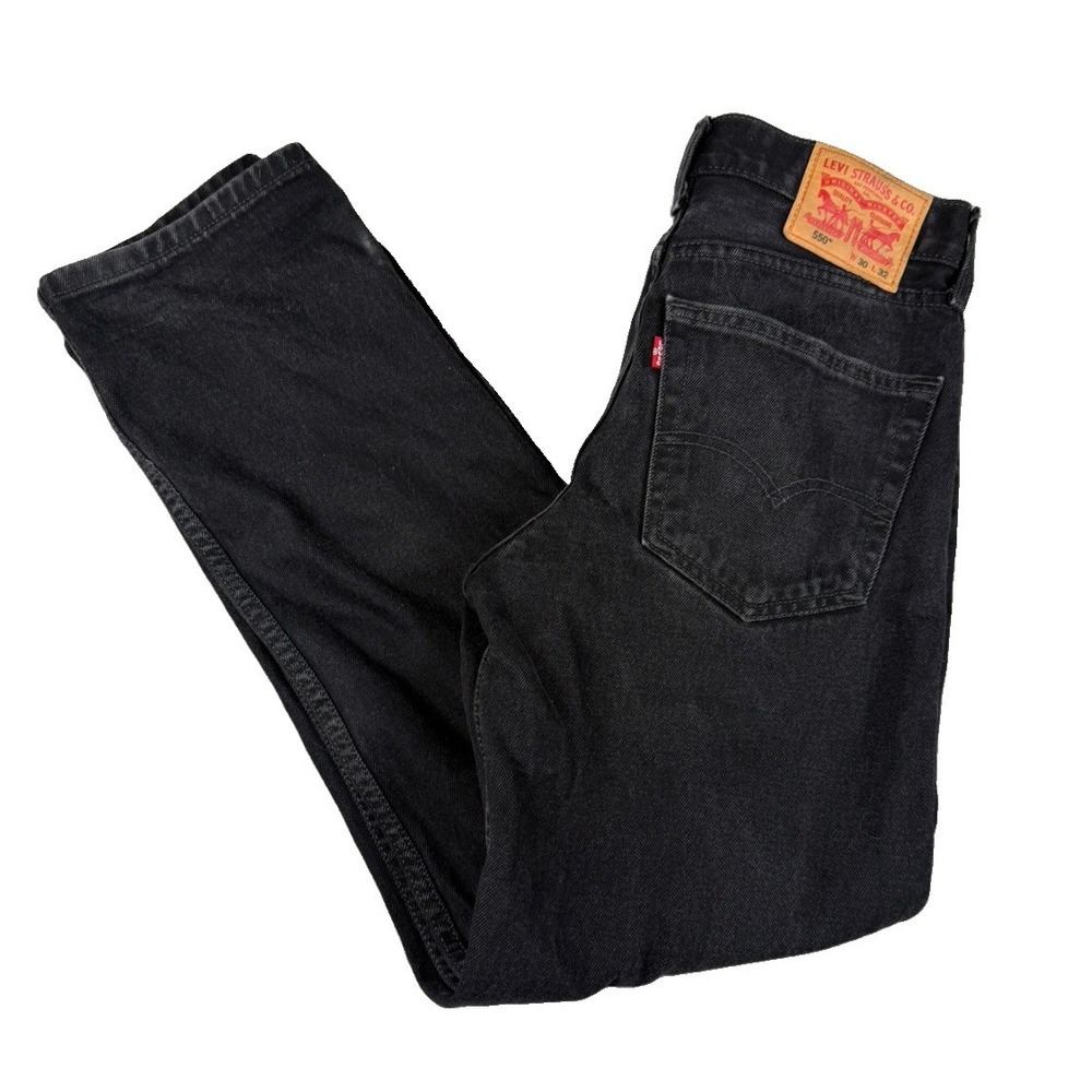 Levis 550 Mens Jeans 30x32 Relaxed Fit Black Denim Straight Leg Red Tab